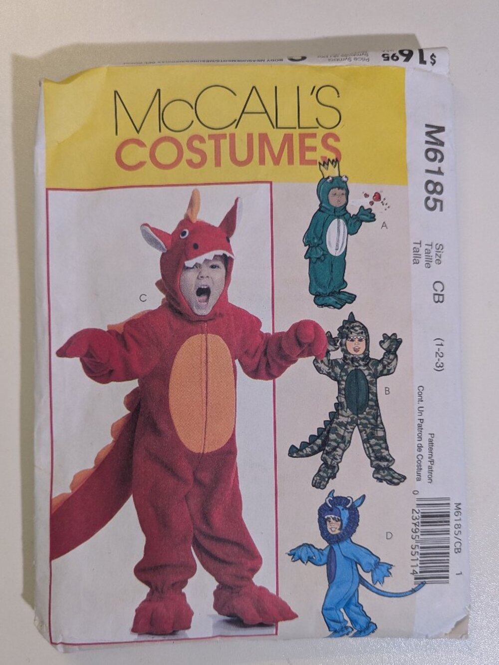 McCall's Costumes M6185 Size CB 1 2 3 Kids Halloween Sewing Pattern